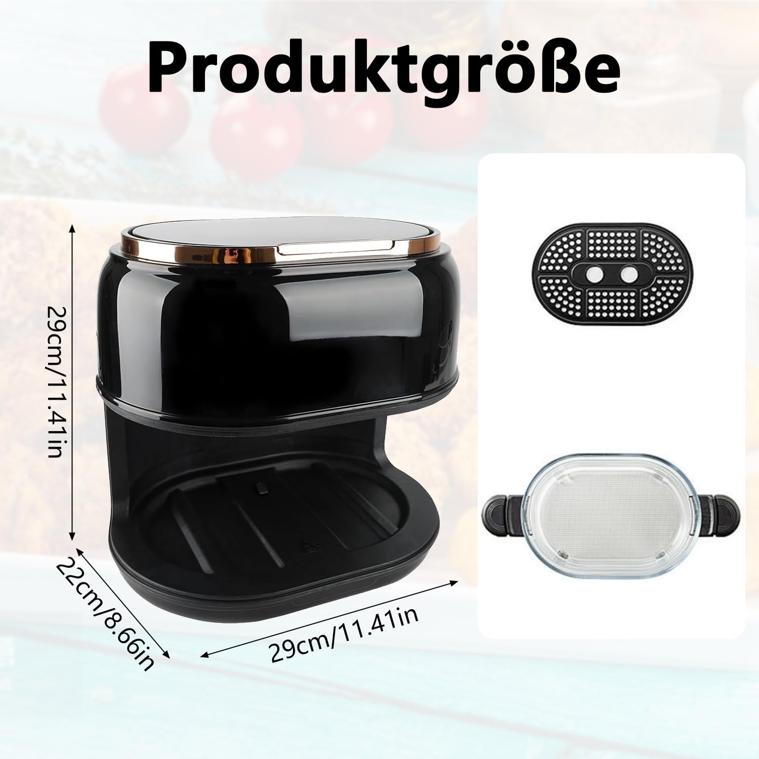 Heißluftfritteuse 4L Airfryer,1350W 9 in 1 Multifunktionalität Touchscreen Air Fryer mit Glaskorb&Sichtfenster&8 Smart Programme&24h Timer,Frittieren,Braten,Backen für Familie,Spülmaschinenfest BPA