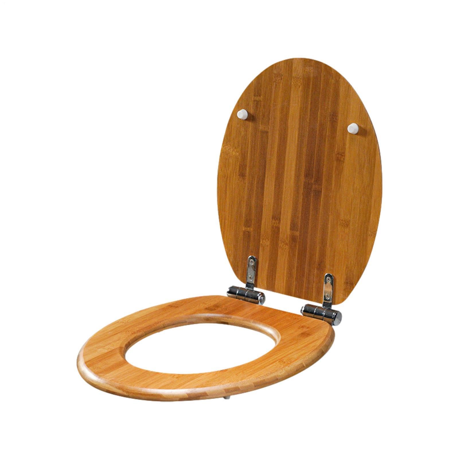 Asiento de inodoro de madera: tapa de madera ovalada, asiento de baño | duradero, de cierre , diseño antisujeción con bisagras de acero inoxidable | Fácil de para la modernización de
