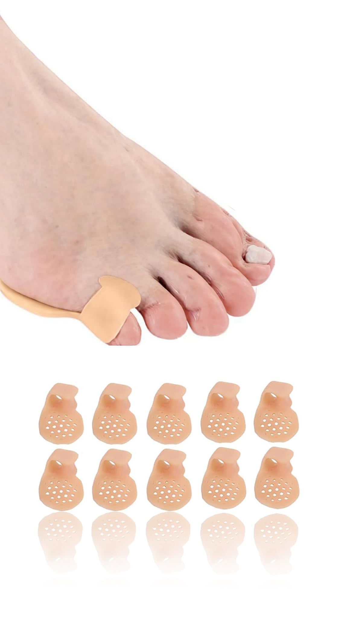 – Sweet seven 10 Gel Little Toe Pads - Toe Corrector & Straightener for Pain Relief. Reduce Blisters, Corn, Friction. Beige, with Holes. 5 Pairs Included.