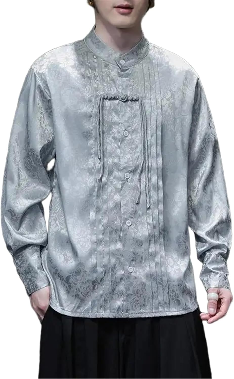 Men's Traditional Chinese Tang Suit Loose Fit Long Sleeve Corduroy Shirt Vintage Clothing Top
