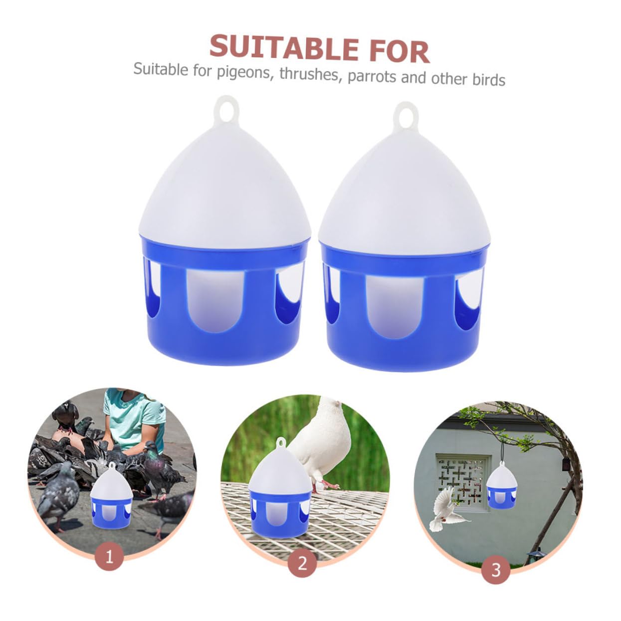 ibasenice Abreuvoir pour Oiseaux Domestiques Facile à Nettoyer en PVC Réutilisable 2l Lot de 2 Pièces pour Pigeons et Grives pour Élevage et Usage Quotidien