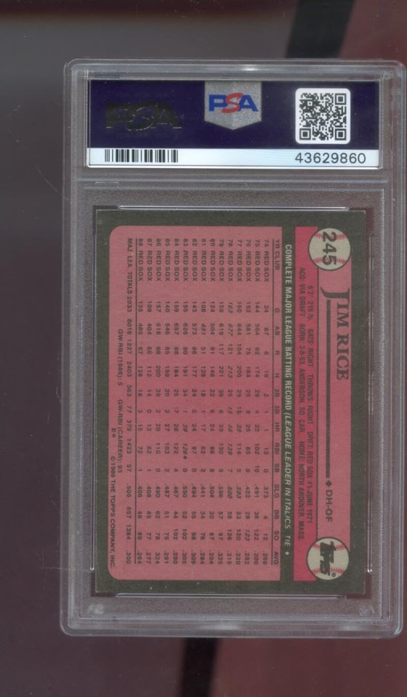 1989 Topps #245 Jim Rice AUTO SIGNED Autograph Autographed Card PSA PSA/DNA Baseball MLB COA Boston Red Sox