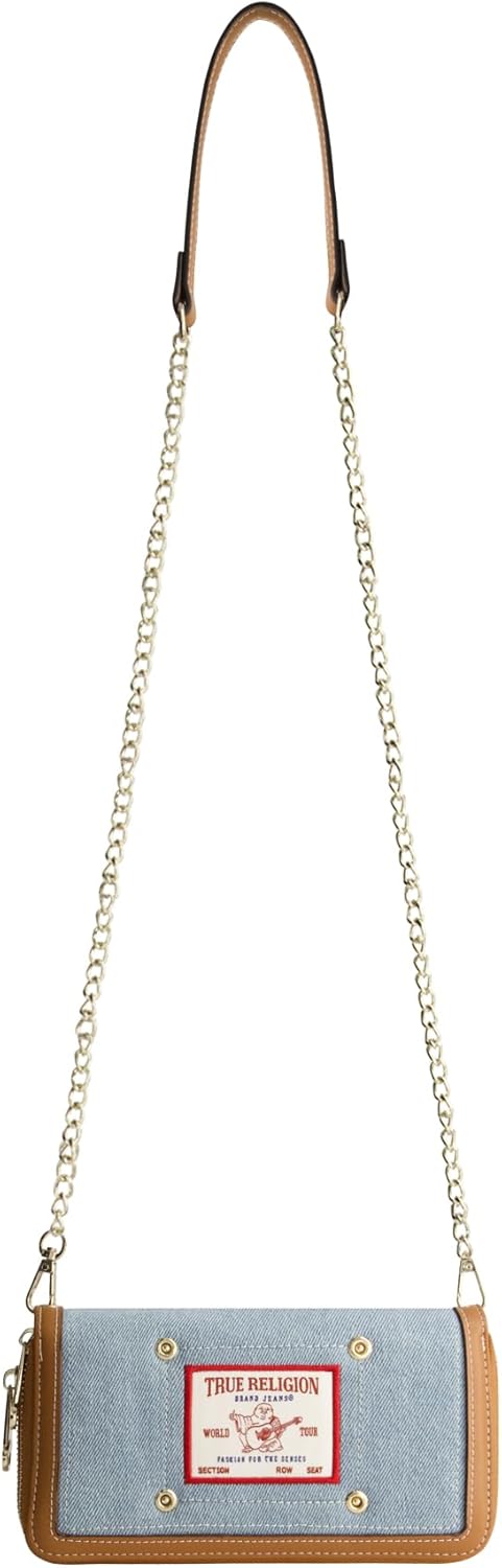True Religion Women's Zip-Around Wallet with Chain Strap, Denim, One Size - Image 2