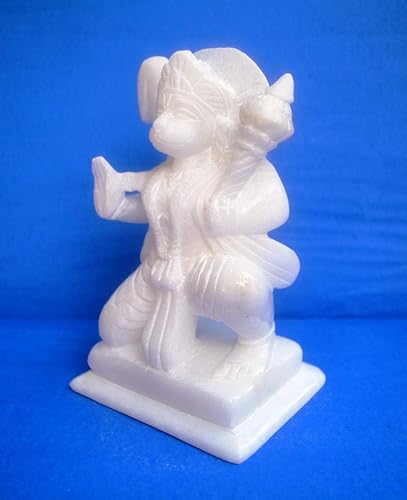 Miniatura 3 de Ídolo Hanuman de mármol de 7 pulgadas - Estatua de Bajrangbali hecha a mano para Pooja del hogar, decoración del templo y adoración espiritual |