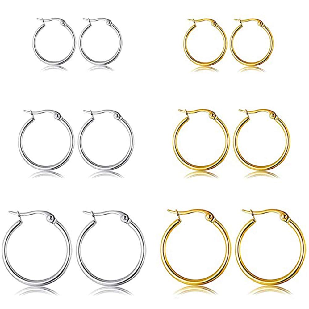 BMMYE5-10 Pairs Small Gold Silver Hoop Earrings for Women, Stainless Steel Earrings Set Mens Lightweight Thin Hypoallergenic Small Hoops Set