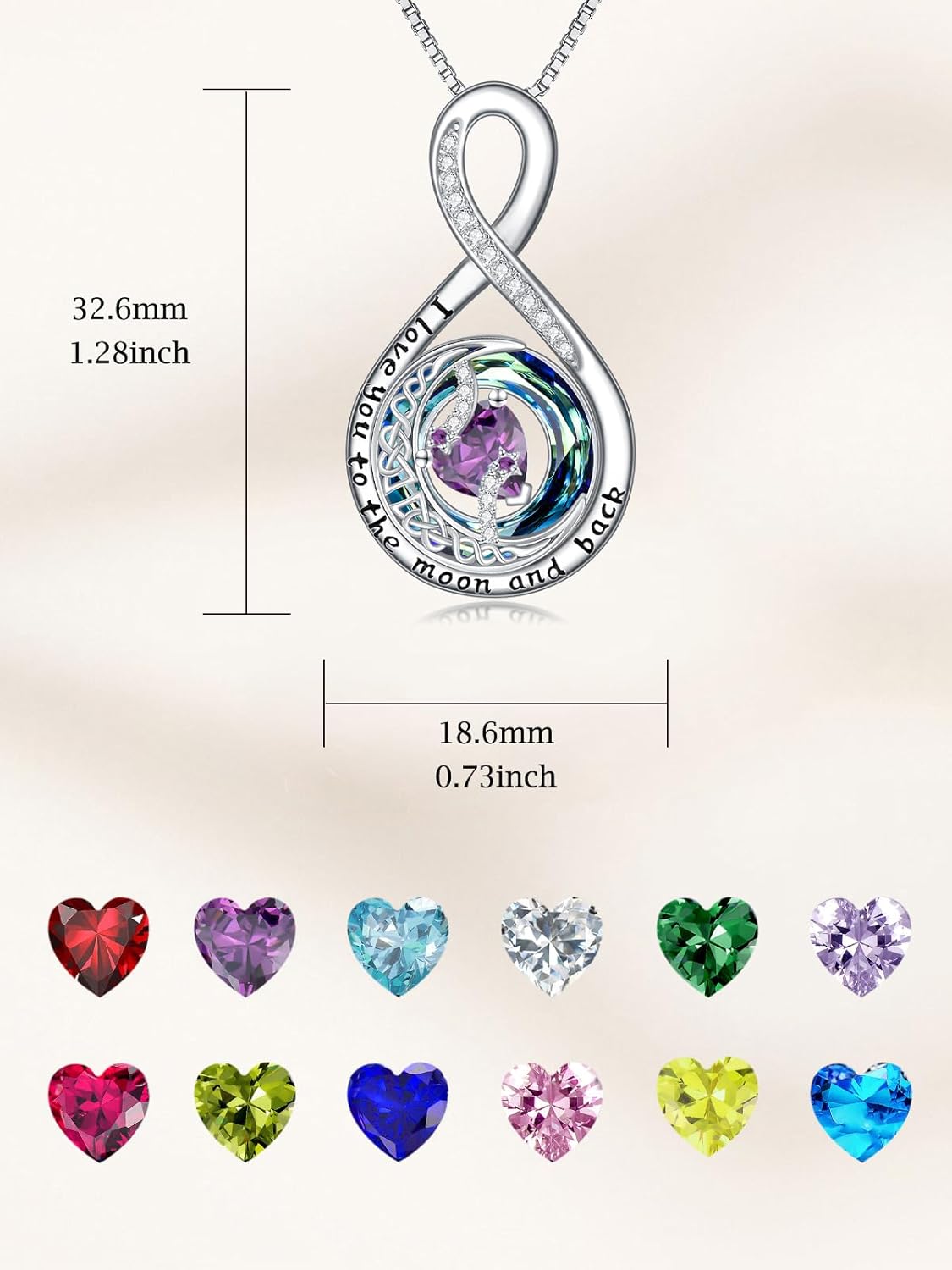 TOUPOP Birthstone Necklace for Women 925 Sterling Silver Moon and Star Pendant Necklaces I Love You to the Moon and Back Jewelry Anniversary Birthday Gifts for Her Wife Girlfriend Mom - Image 6