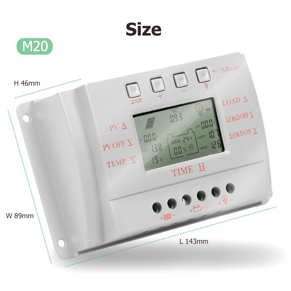 SolaMr 20A Régulateur de Charge Solaire 12V/24V Tension D'identification Automatique Régulateur D'intelligence de Panneau Solaire avec Écran LCD - M20