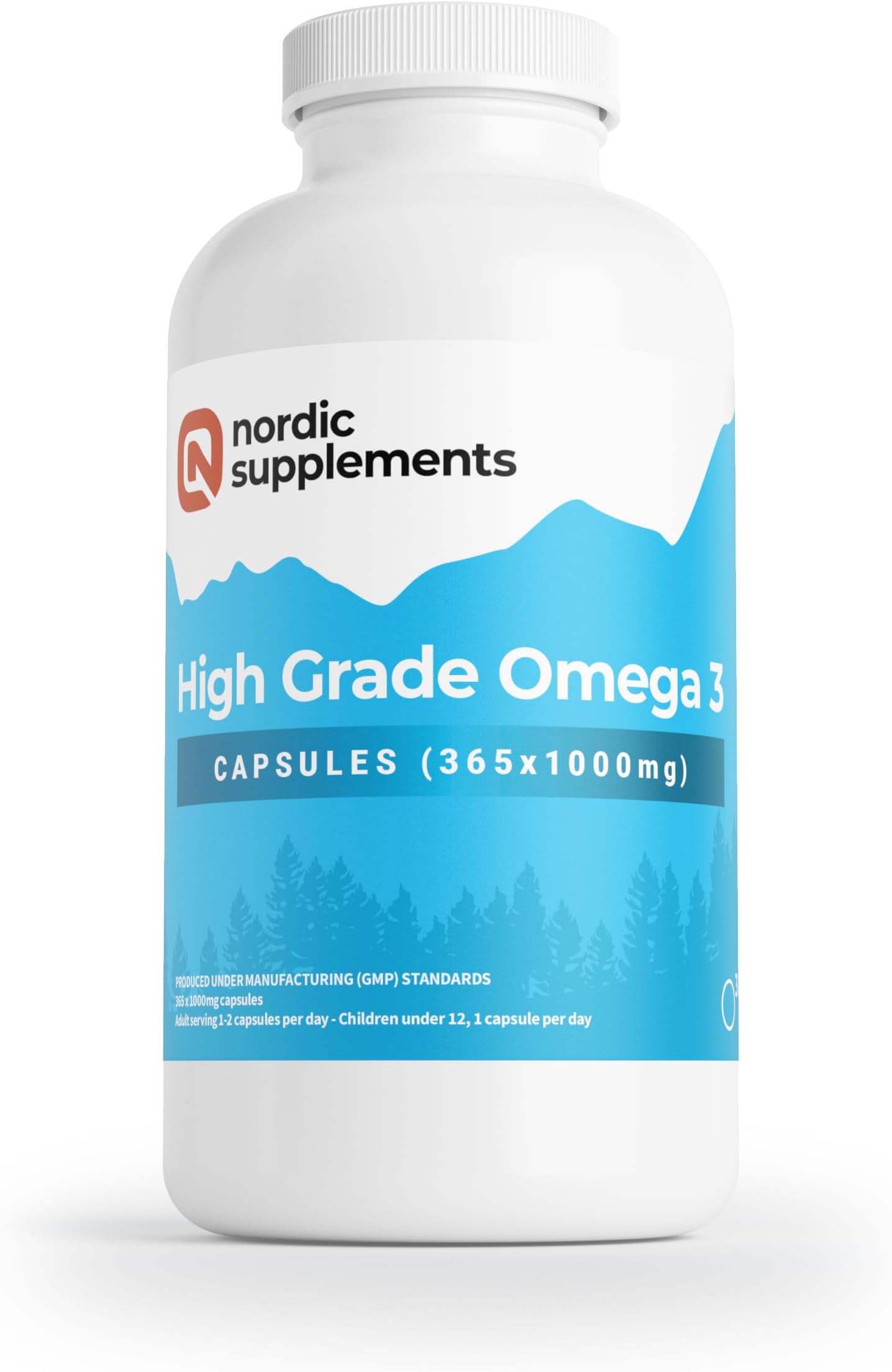 High Strength Pharmaceutical Grade Omega 3 Fish Oil Capsules, 1000 mg, Pot of 365 Capsules