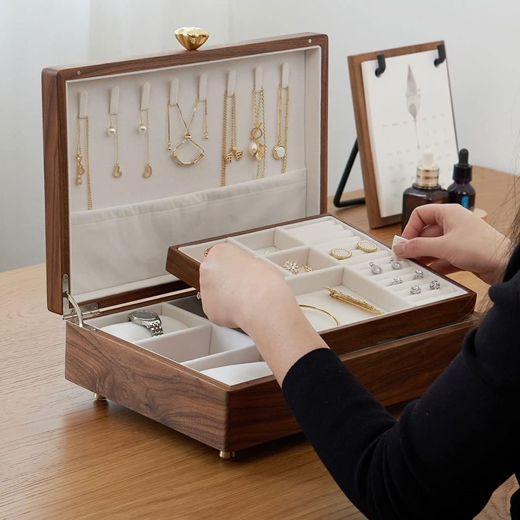 Jewelry Box Jewelry Box Simple Retro Storage Box Ring Earring Necklace Bracelet Watch Storage Box Wooden Jewelry Box 13.38 Inch Jewelry Boxes and (B with Lock) (B with Lock) (B with Lock)