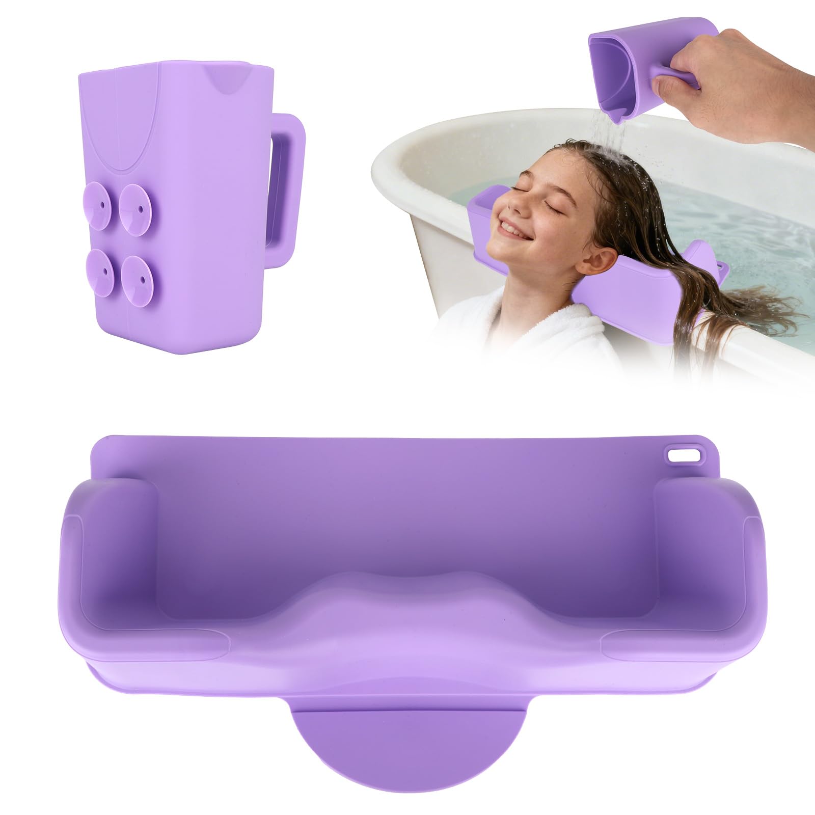 Haarwaschstation Kinder mit Spülbecher, Silikon Tragbare Shampoo-Schüssel Haarwaschbecken für Waschbecken & Badewanne Kleinkinder Jugendliche Erwachsene (lila)