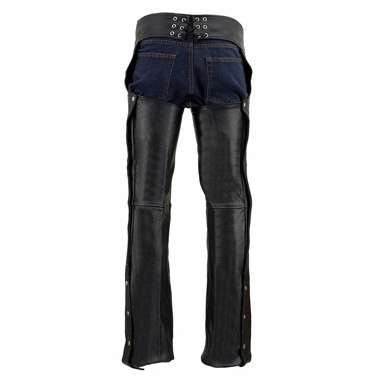 Milwaukee Leather Chaps for Men's Black Premium Leather- Classic Jean Style Pockets Motorcycle Riders Chap - SH1101-7X-Large