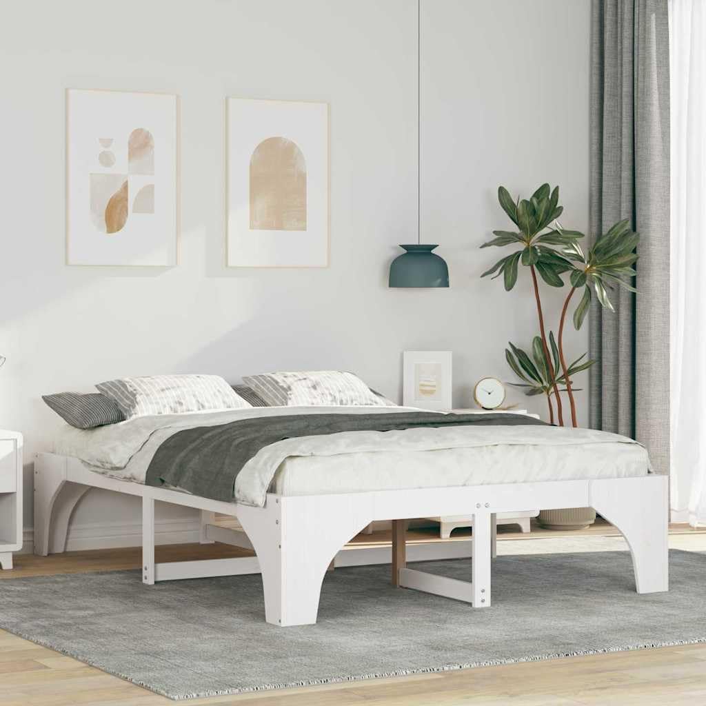Marco de Cama de Madera Maciza de Pino Estructura Baja Moderna para Dormitorio Minimalista y Multifuncional 4 Piezas Ensamblaje Sencillo
