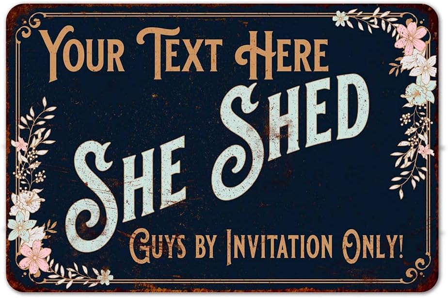 Personalized She Shed Sign Your Name Diva Den Shack Signs Victorian Tin Wall Décor Art Decorations Plaque Her Vintage Blue Babe Cave Gift 12x18 Metal 1121820110001