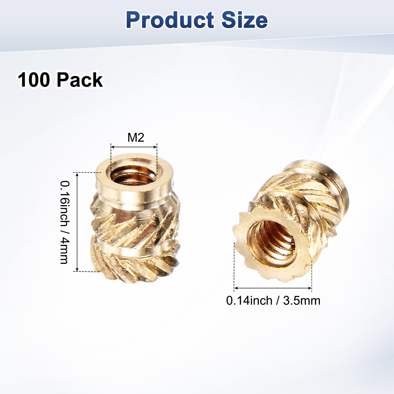 M METERXITY 100-Pack Threaded Inserts, M2 x 4mm L x 3.5mm OD Brass Heat Set Insert Nuts - Image 3