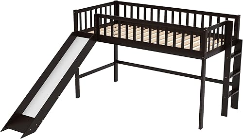 Miniatura 9 de Harper & Bright Designs Cama alta baja con tobogán para niños, cama individual tipo loft de madera para niños, niñas, niños, no necesita somier,
