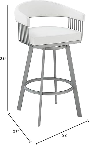 Miniatura 3 de Armen Living Chelsea Taburete giratorio de 25 pulgadas de altura de mostrador en acabado plateado y piel sintética blanca