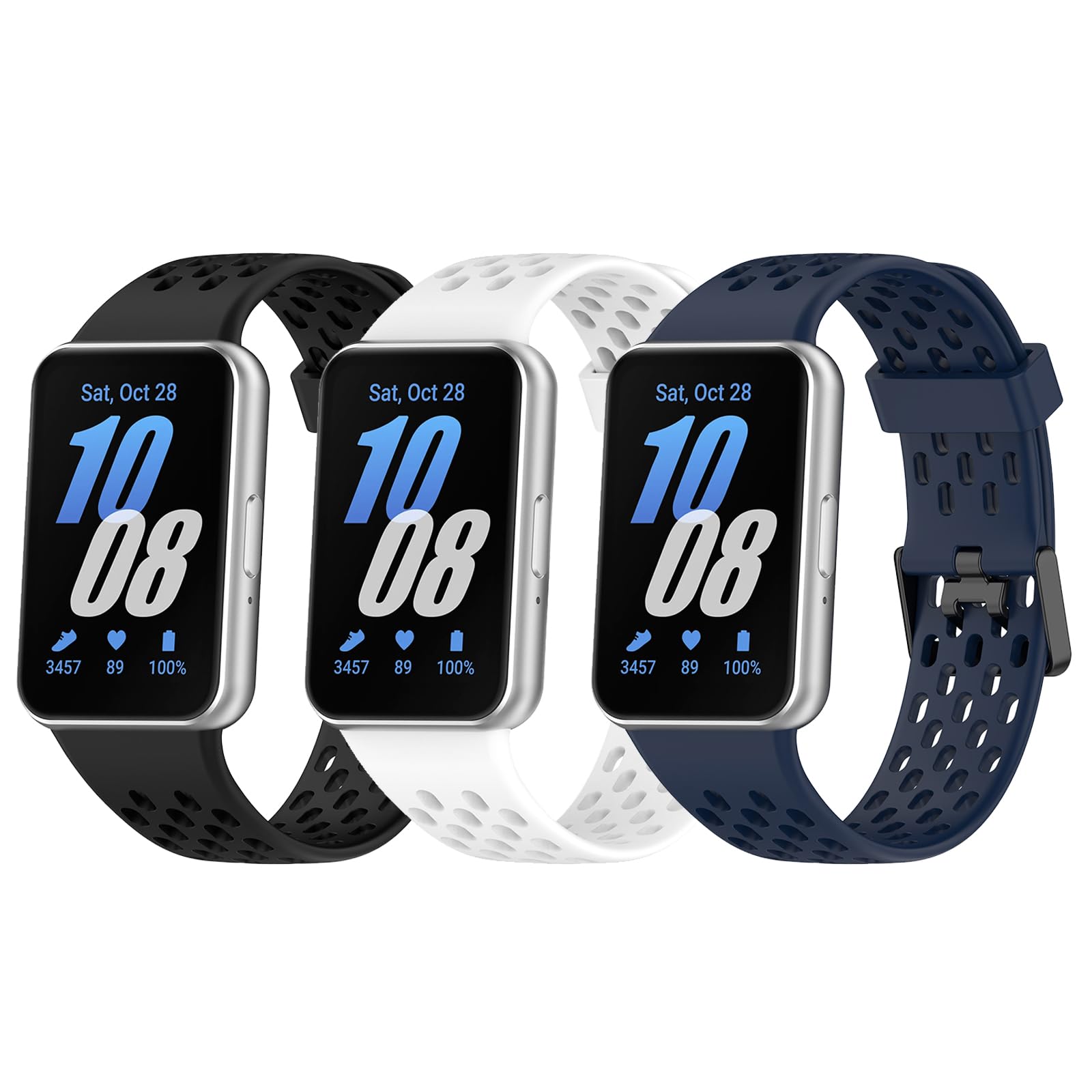 Gheper 3 Pack Watchbands Compatible with Samsung Galaxy Fit3[2024] SM-R390 Soft Silicone Breathable Sport Wristbands Replacement Bracelet Quick Release Straps
