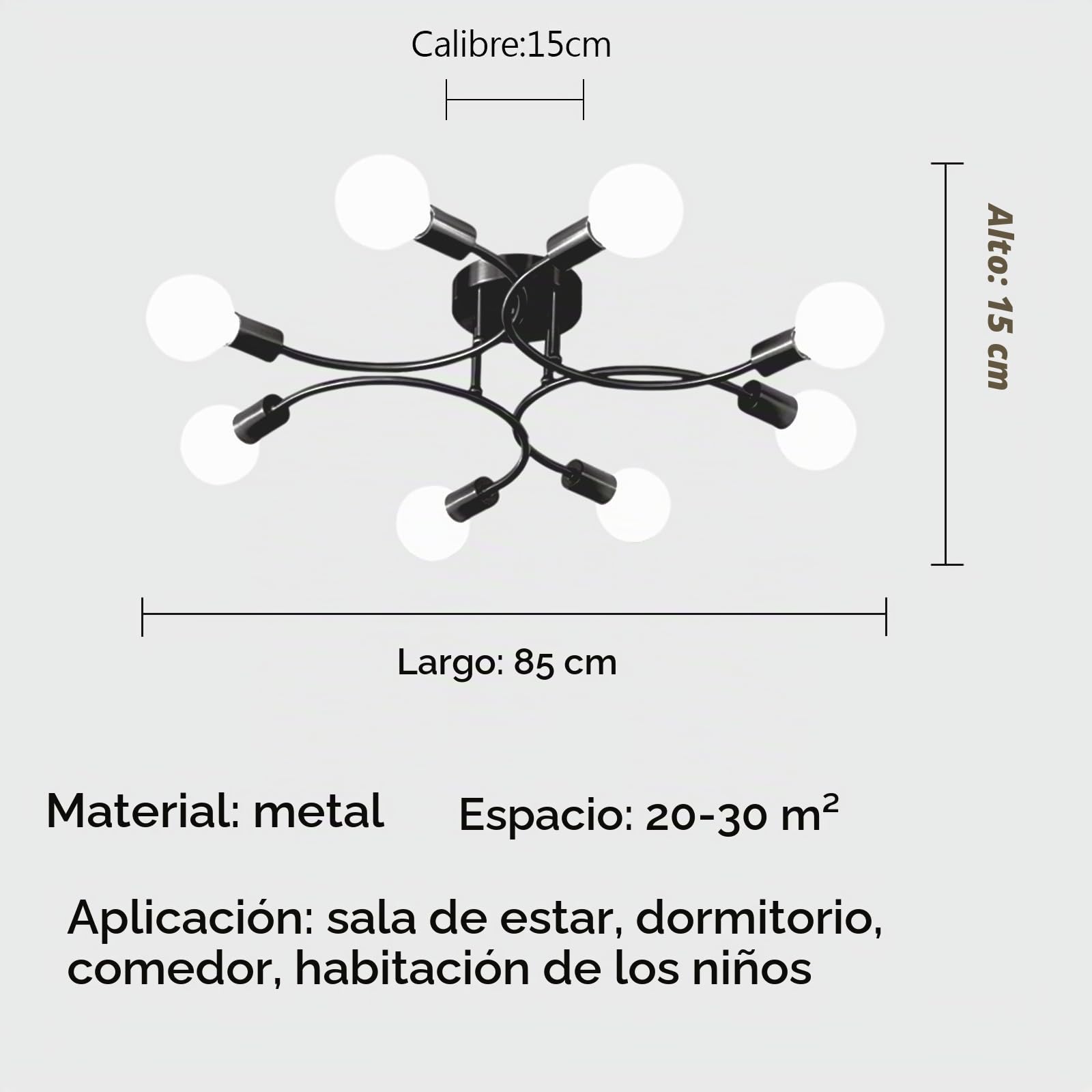 Lámparas de Techo Retro,8 Luces Plafon Sputnik E27 Negro | Lámpara de Araña,Lámparas de Techo industrialespara Dormitorio,Sala de Estar,Cocina,Comedor,Ø85CM(Sin Bombilla)