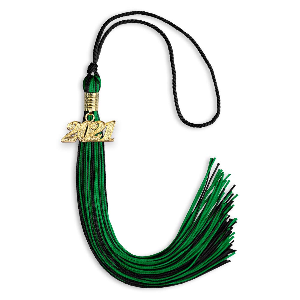 Endea Graduation Mixed Double Color Tassel with Gold Date Drop (Black/Green, 2021)
