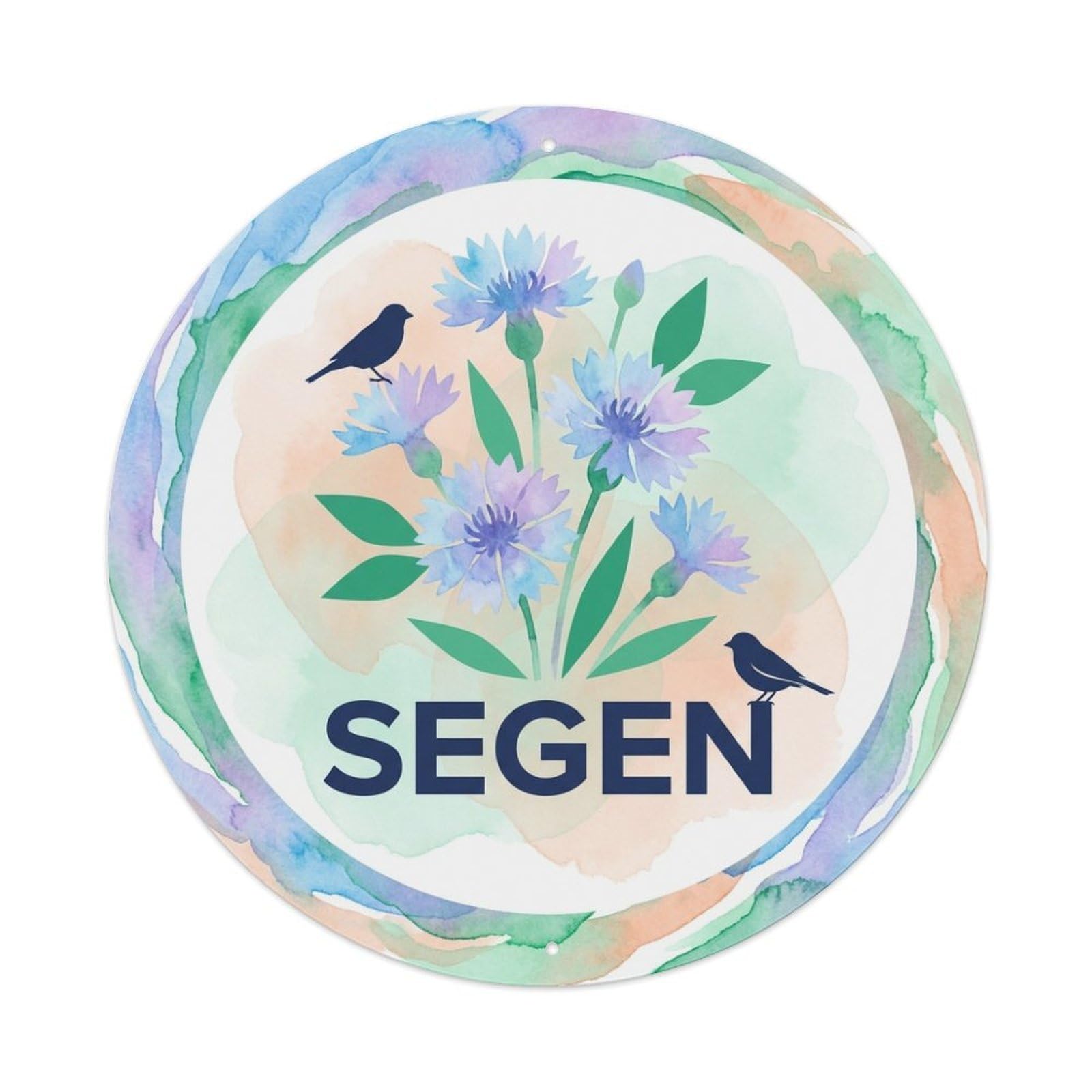 Cornflower Bouquet Segen Watercolor Bird Slogan Metal Tin Sign