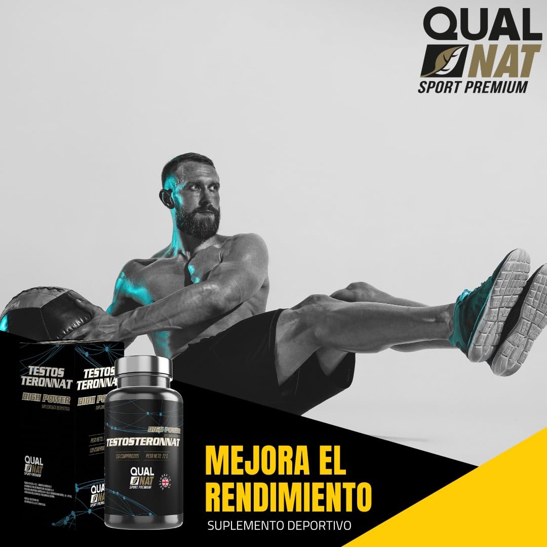 Testosterona Pura para Hombres | Aumenta el Crecimiento Muscular y La Energía | Maca + Zinc | Más Resistencia | Mejora el rendimiento deportivo | 120 Comprimidos | Qualnat