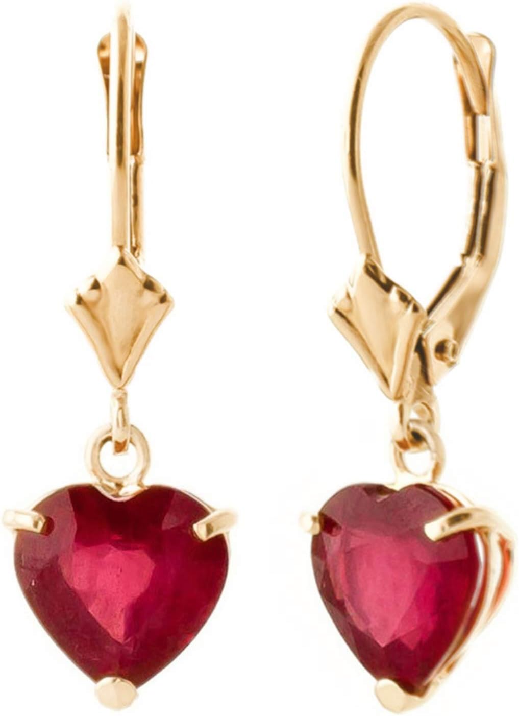 2.9 CTW 14k Solid Gold Leverback Earrings Heart-shaped Ruby