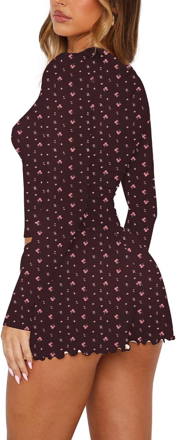 REVETRO Womens Sexy Pajamas Sets Spring Trendy Lounge Sets Y2k Pajamas Long Sleeve Shirts 2 Piece PJ Set Sleep Set - Image 3