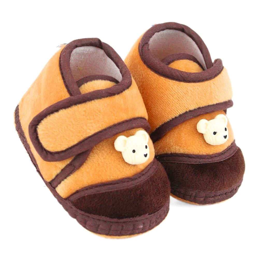 neska moda 6 To 12 Months Baby Boys & Baby Girls Velboa Bear Face Brown Hook & Loop Shoe Booties-BT5595-picture-33