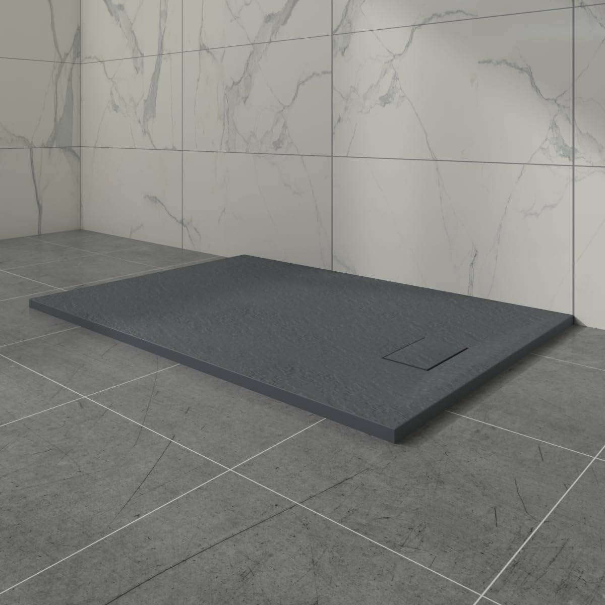 Aquariss Anthracite Smc Slate Effect Shower Enclosure Tray 1200X900mm Rectangular Wetroom Shower Base