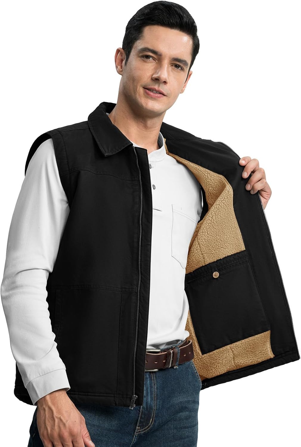 Rdruko Men's Winter Fleece Vest Outerwear Warm Sherpa Lined Cotton Full Zip Casual Work Vest - Image 2