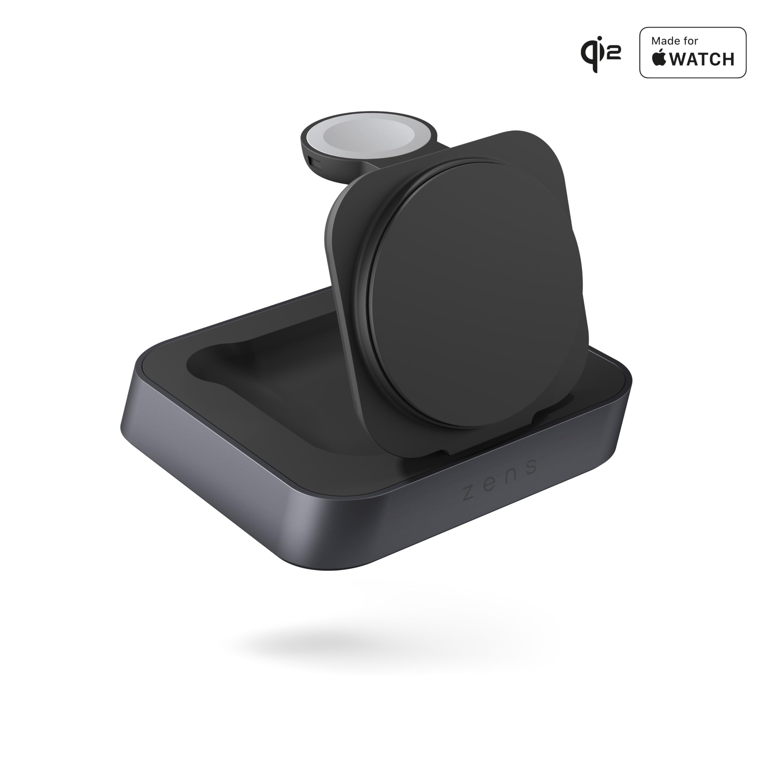 Zens Magnetic Nightstand Wireless Charger Pro 2, MagSafe & Qi2, 15W Wireless Charger per iPhone/Apple Watch/AirPods, Adattatore da 20 W Incluso (EU/UK/US) Con Cavo da 1,5 m Integrato, Nero