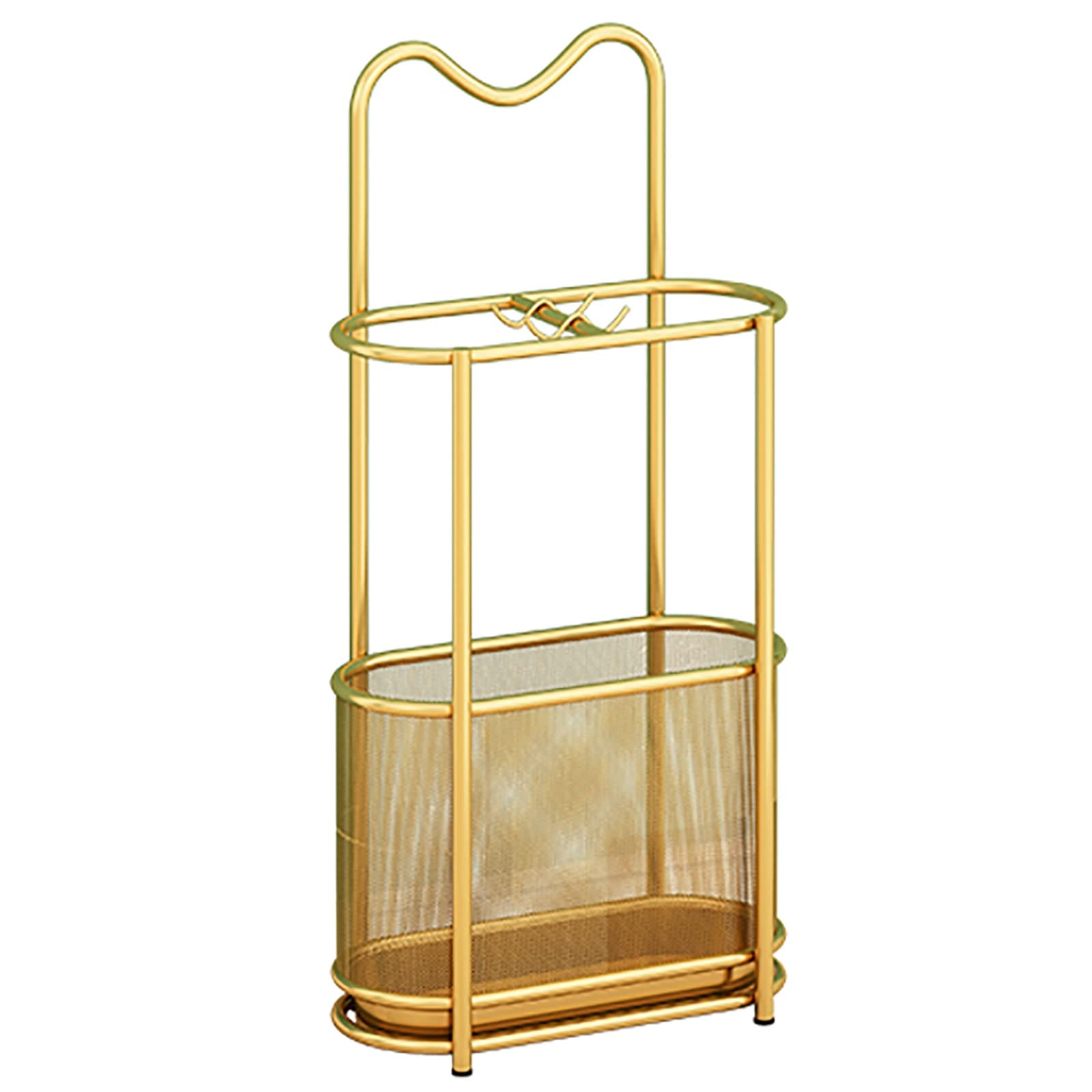 BHFPFZA Metal Umbrella Holder with Drip Tray and Hooks for Entryway Home Office Decoration Indoor Umbrella Stand Rack Storage (Gold)