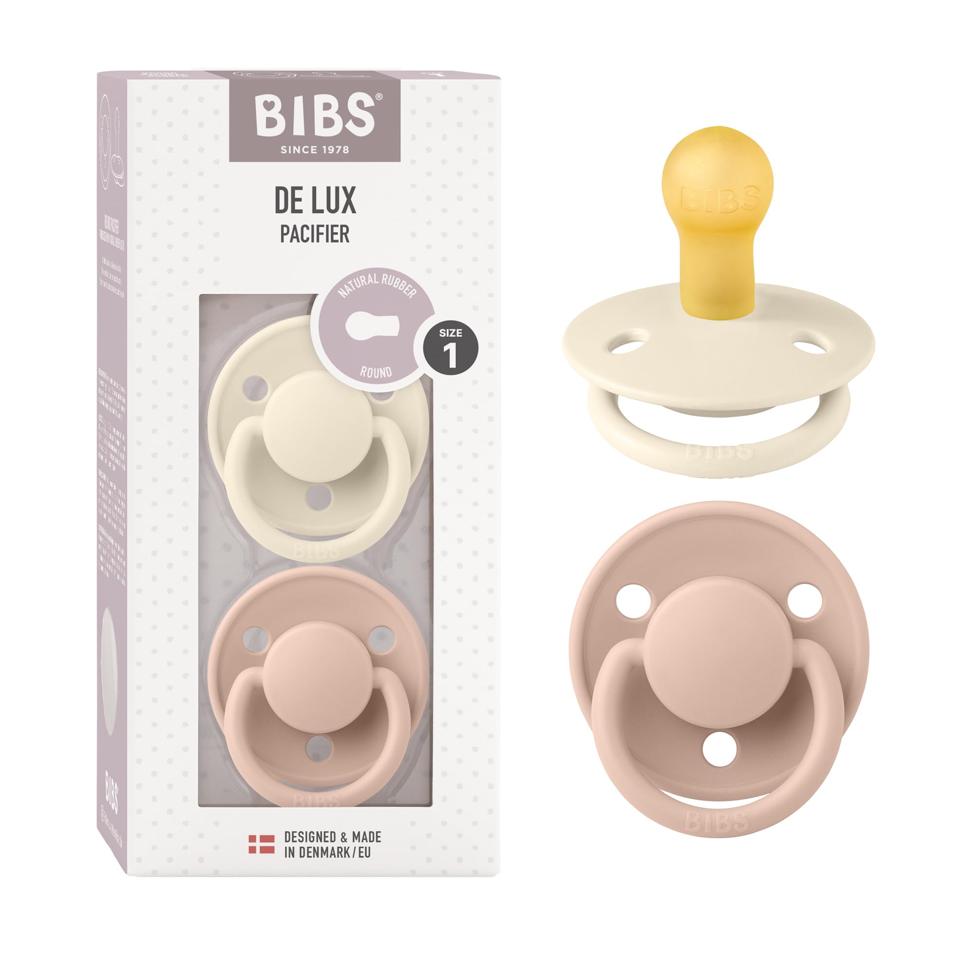 BIBS De Lux Dummies 2-Pack, BPA Free Dummy Pacifier, Round Nipple. Natural Rubber Latex, Size 1 (0-6 Months), Ivory/Sage — view 27