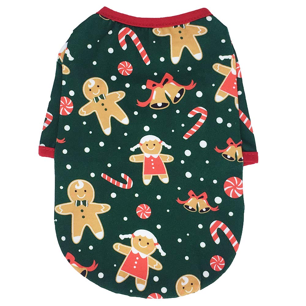 Small Dog Christmas Clothes,Classic Holiday Festive Pet Christmas T Shirt Costumes for Cats Puppy Dogs (L, Green)