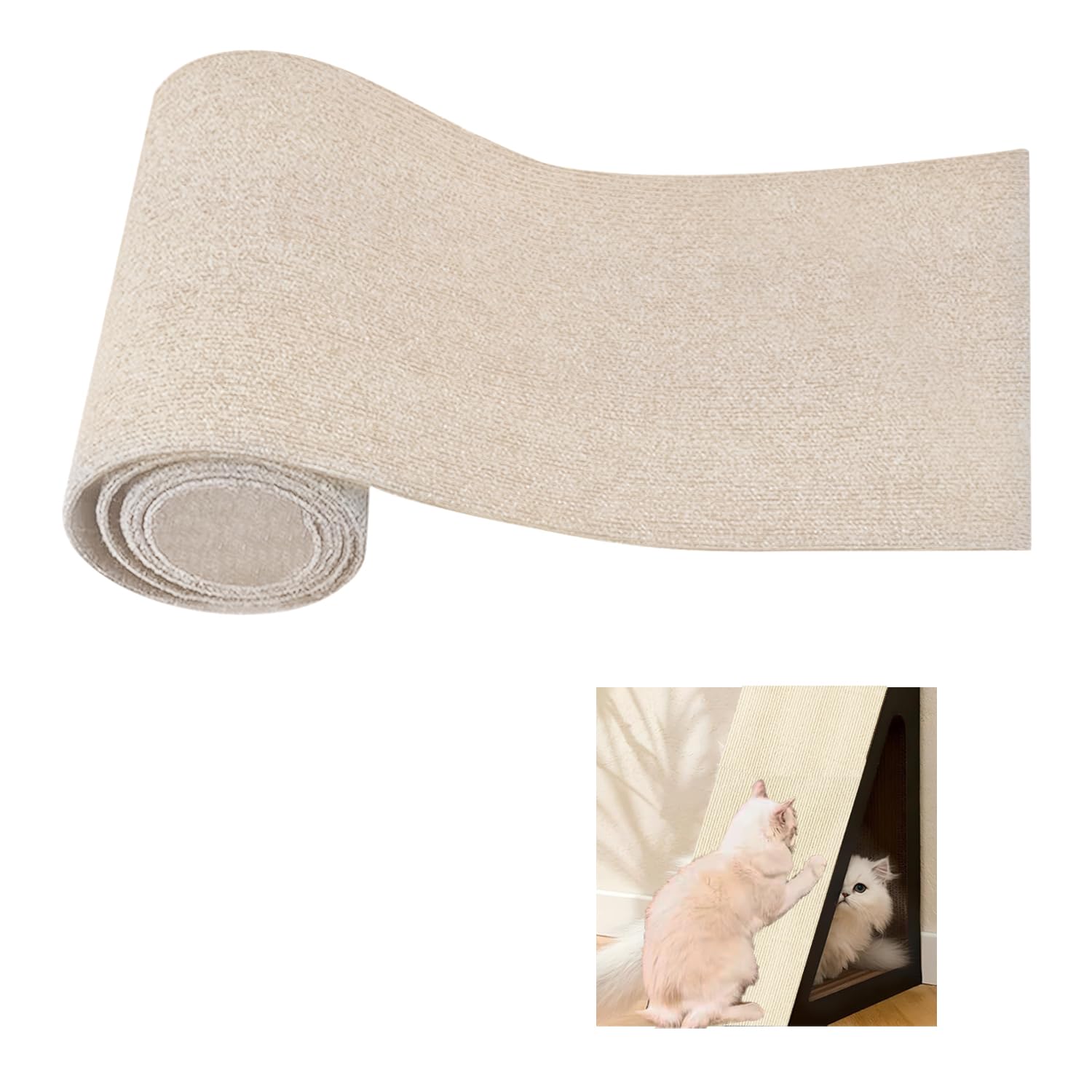 200cmx40cm Selbstklebend Kratzmatte Katze, DIY Kratzschutz Sofa Katze, Kratzbrett Katzen kratzschutz, Katzenkratzmatte, AntiKratz Tape für Katzenständer, Holzgriff, Katzenturm