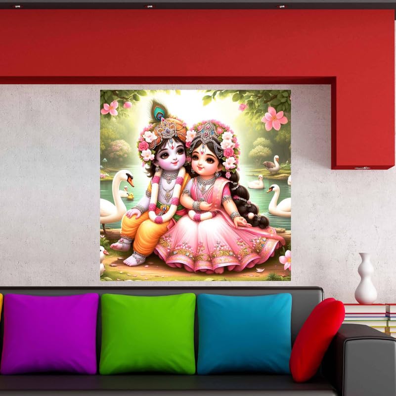 Image of British Terminal Cute little Bal Gopal Baby God Krishna| Kanha Ji | Laddu Lord Makhan Chor Painting Religious Poster for Pregnant Women for wall (matt thin vinyl,sticker,multicolor,unframed)| bj366