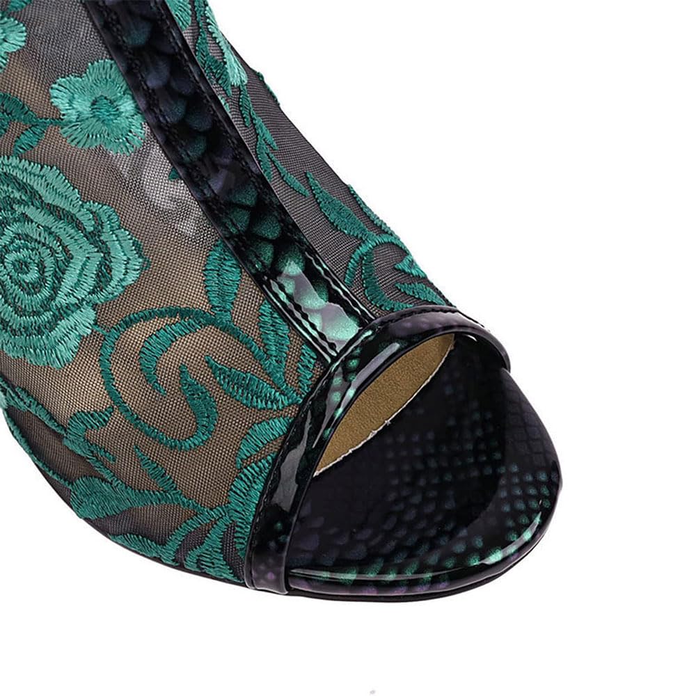 Damskie koronkowe siatkowe kwiaty haftowane szpilki botki peep toe tył zamek błyskawiczny bootie lato moda klub nocny impreza czółenka buty uda