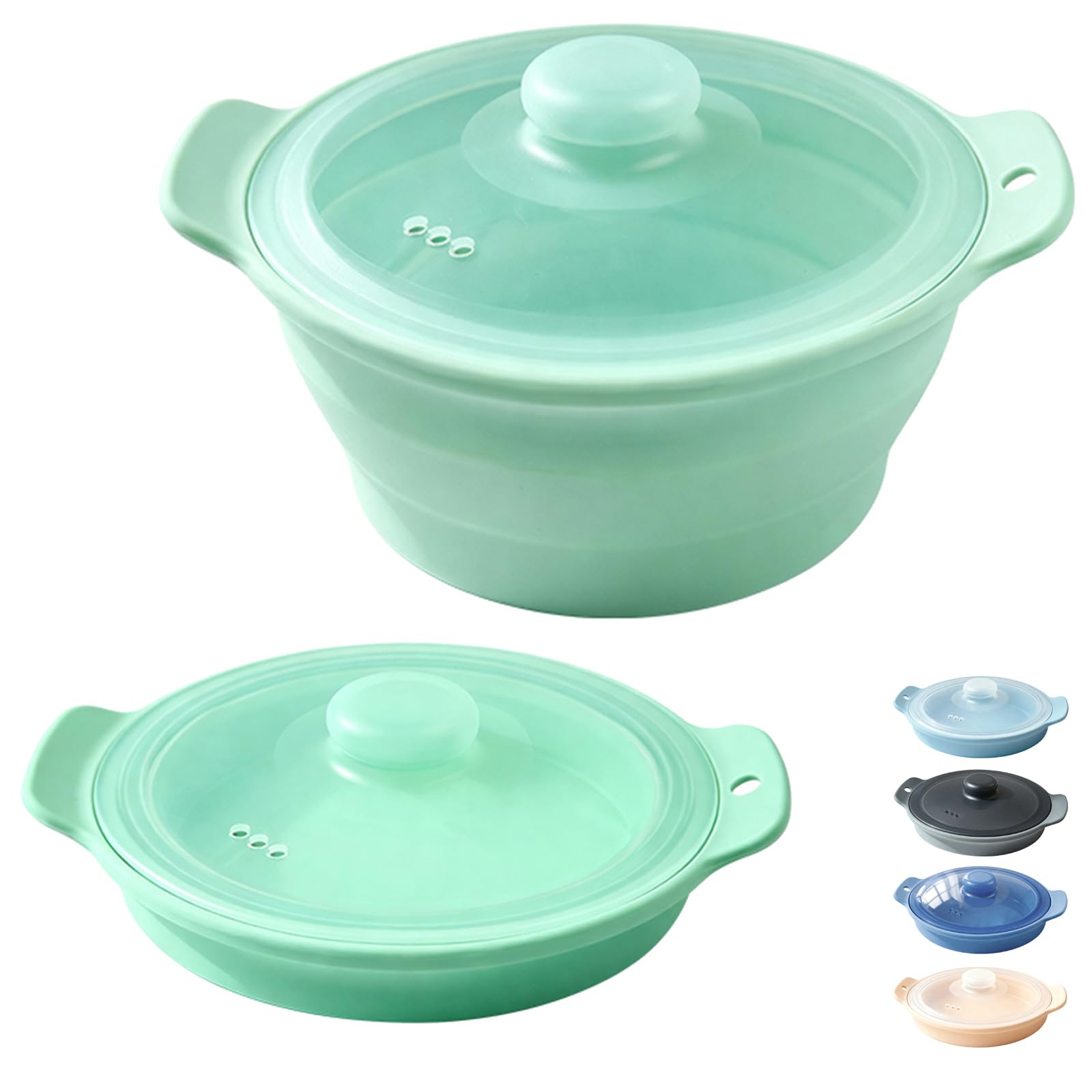 Photo 1 of 42oz Silicone Microwave Steamer For Cooking, Collapsible Food Steamer For Vegetable, Seafood, Soup, Leftovers, Rice Cooker, BPA Free Small Steam Pot with Handle & Lid, Dishwasher Safe (Green), 1 Pack