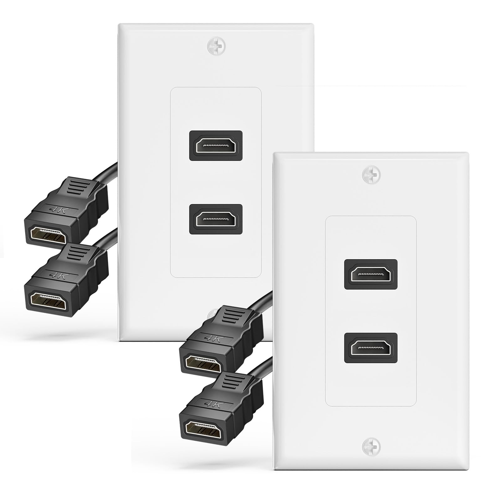 VCELINK 4K HDMI Outlet Wall Plate 2-Port, with Pigtail Cable, 2 Pack