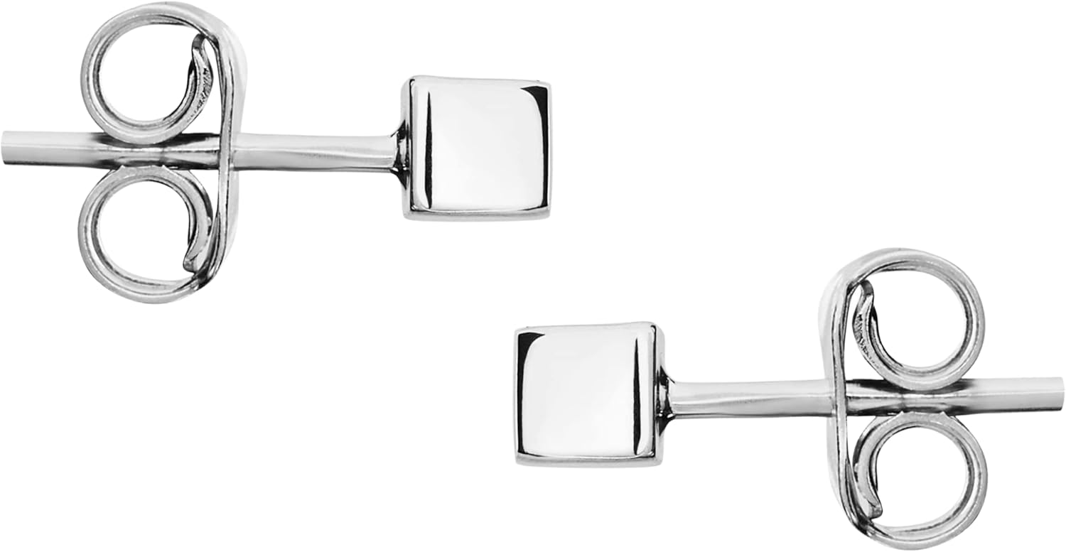 Tiny Cube Stud Earrings | 2mm 925 Sterling Silver Dainty Minimalist Square Box Earrings for Women - Image 4