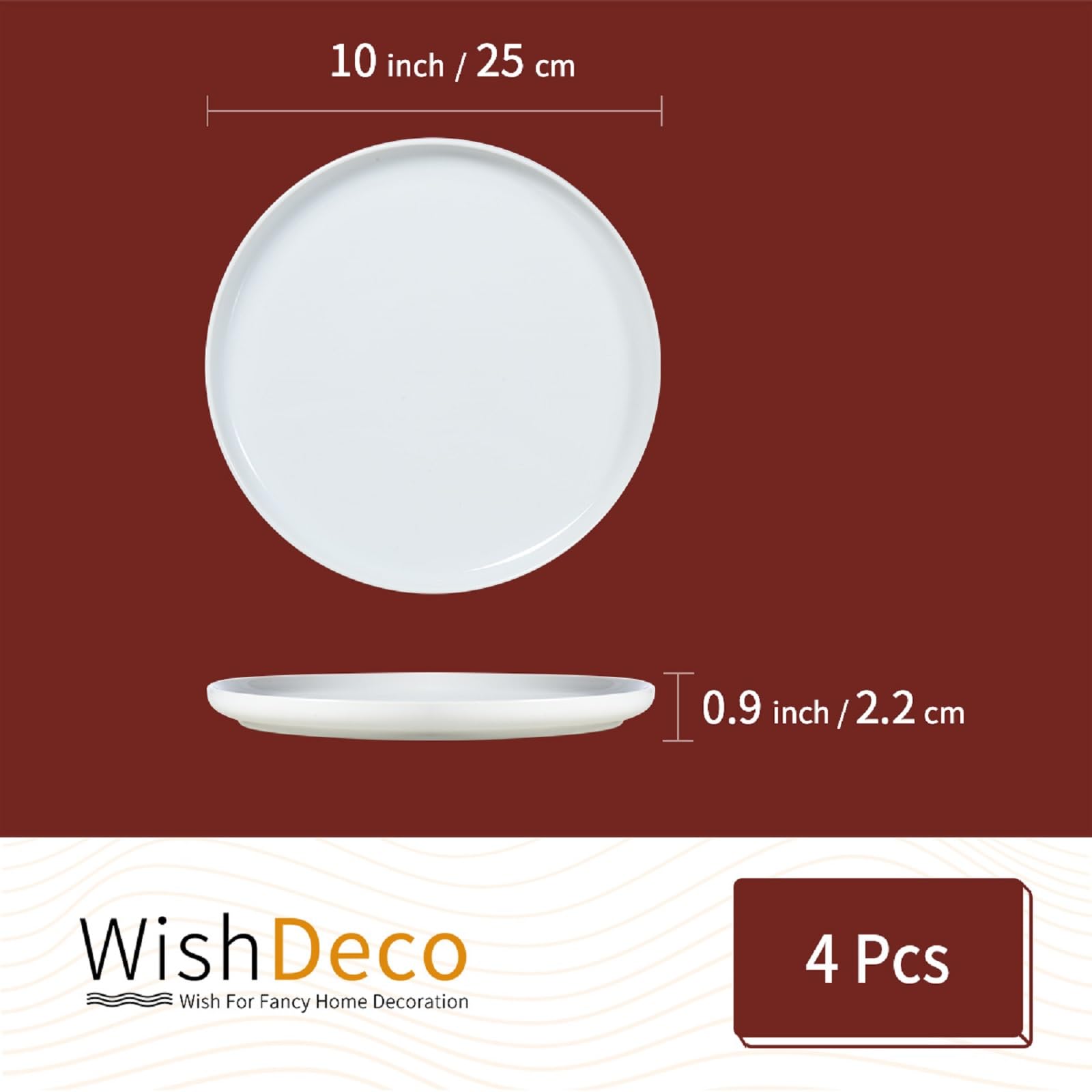 WishDeco Ceramic Dinner Plates Set of 4, Large Serving Plates 25cm/10 ...