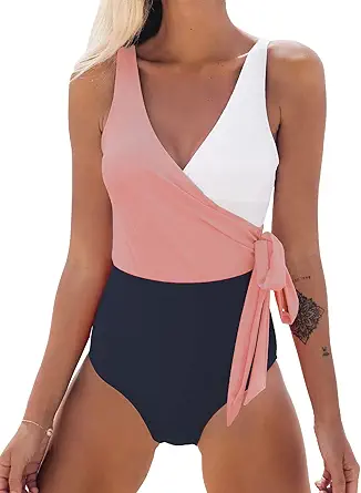 CUPSHE Women's One Piece Swimsuit Wrap Color Block Tie Side Bathing Suit