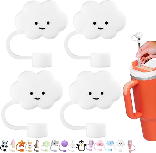 4 tapas de popote para Stanley de 40 onzas, reutilizables con forma de nube, puntas de popote de grado alimenticio, tapones de silicona para