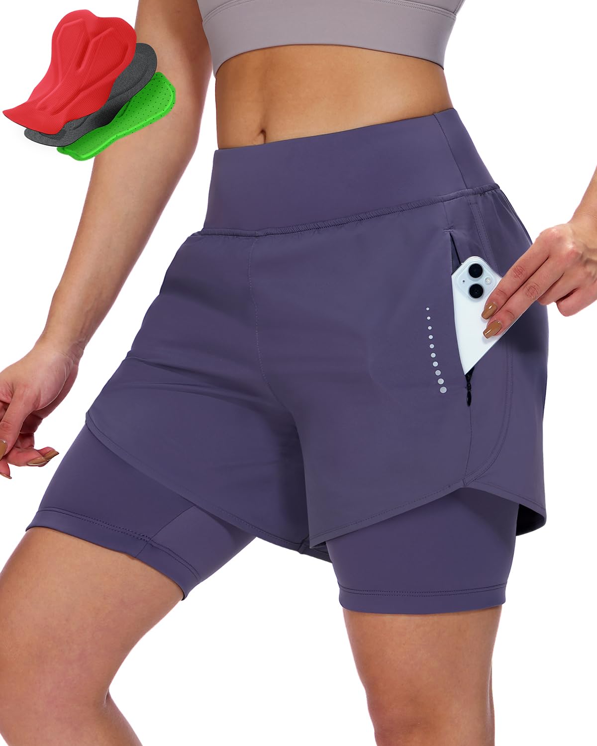 Sportneer Radlerhose Damen Gepolstert mit Tasche MTB Radlerhose Damen Gepolsterte Radhose Damen Radlerhose Mountainbike Radsport Sport Radfahren Outdoor