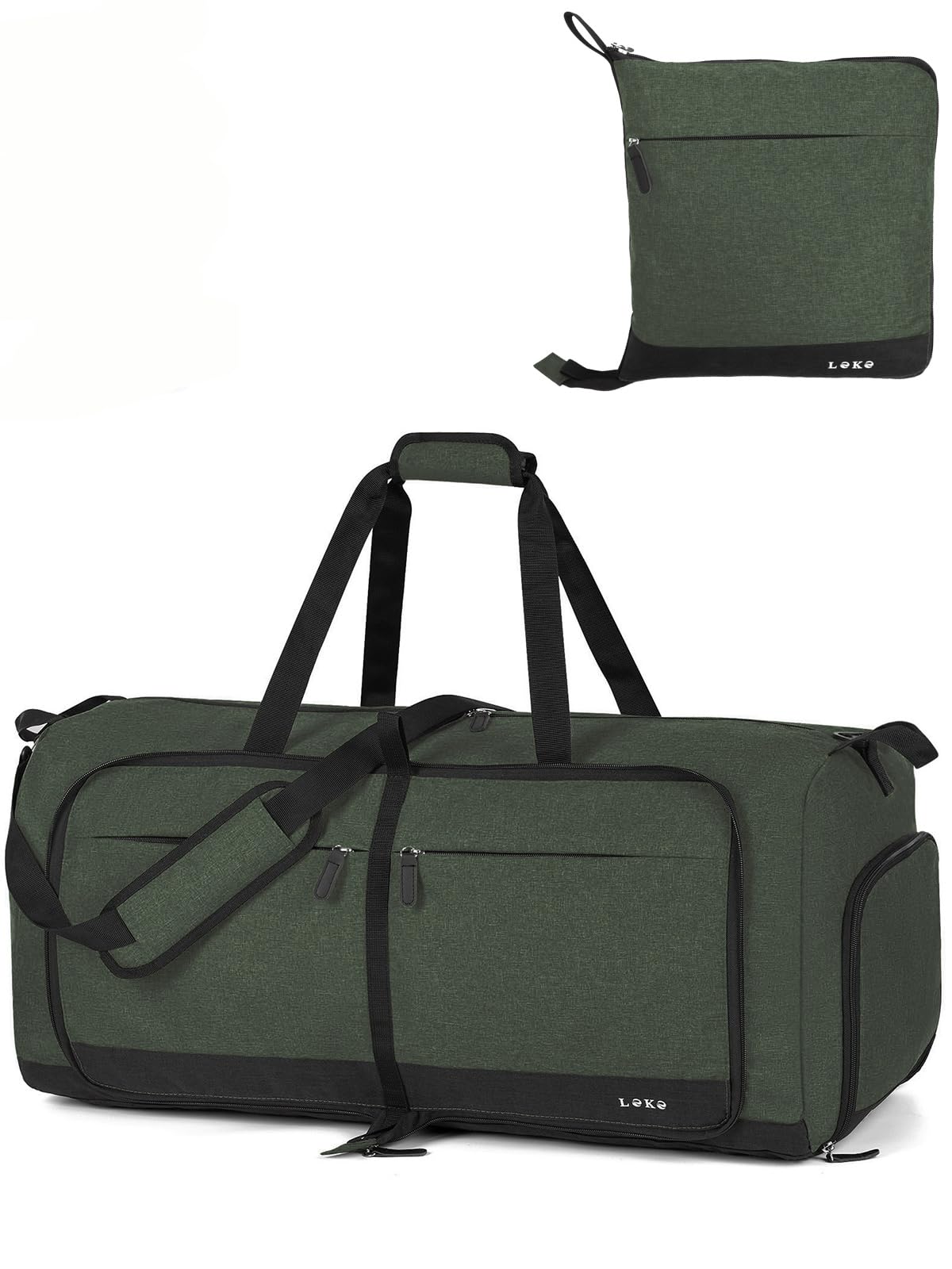 Lekesky Grande borsone da viaggio pieghevole, impermeabile, con scomparto per scarpe, borsa sportiva per il fine settimana, per donne e uomini, Verde, 80L, borsa da viaggio
