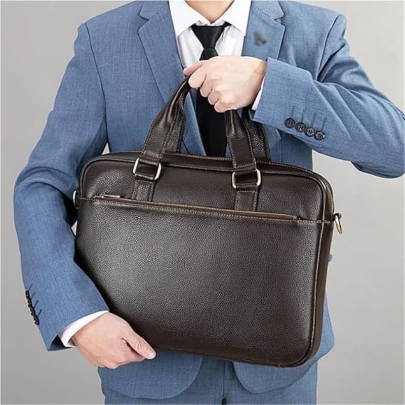 Business commuting Men's Horizontal Crossbody Briefcase Leather Hand bag Daily routine image 2