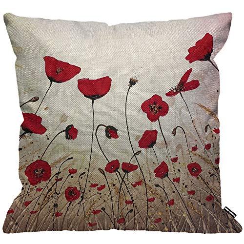 HGOD DESIGNS Housse de coussin avec belle fleur de coquelicot rouge, taie d'oreiller décorative pour homme/femme, salon, chambre à coucher, canapé, chaise,...