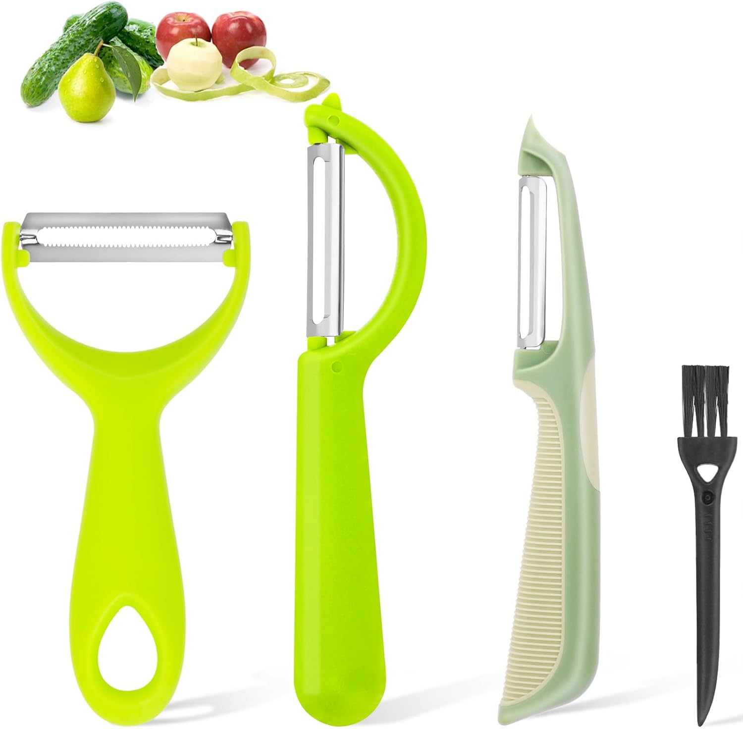 cobee Kitchen Vegetable Peelers Set, 3 Pieces Potato Peeler with Clean Brush Fruit