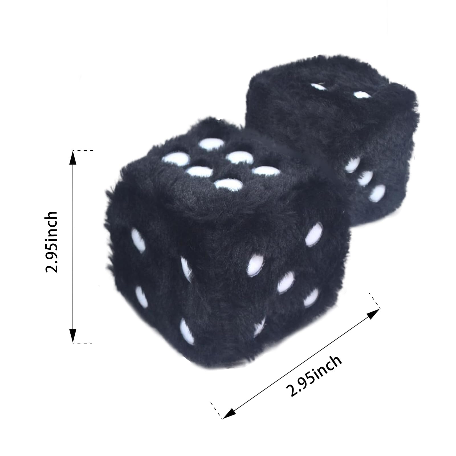 Pair 3 Inch Hot Stamped Polka Dot Fuzzy Plush Dice Cute Retro Plush Car Interior Accessories for Car — view 3