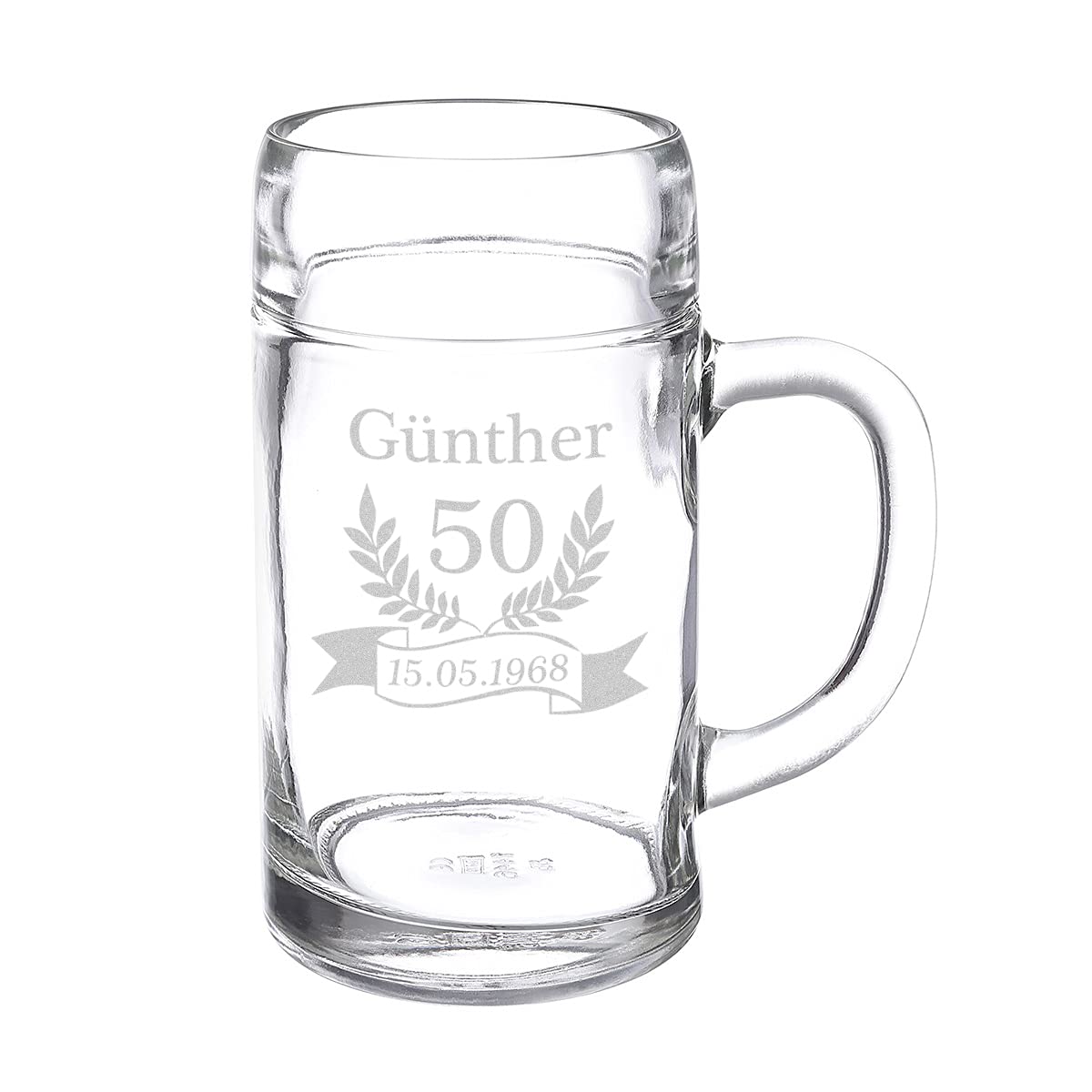 polar-effekt Bierkrug mit Wunschgravur - Maßkrug 1000 ml für Biertrinker - Oktoberfest und Bayern Klassiker - Weizenbierglas - für echte Männer - Geburtstag, Weihnachten - Motiv Jubiläum Ähren